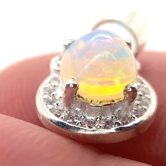 White Precious Opal 1.57ct Platinum Finish Solid 925 Sterling Silver Pendant - Picture 8 of 8